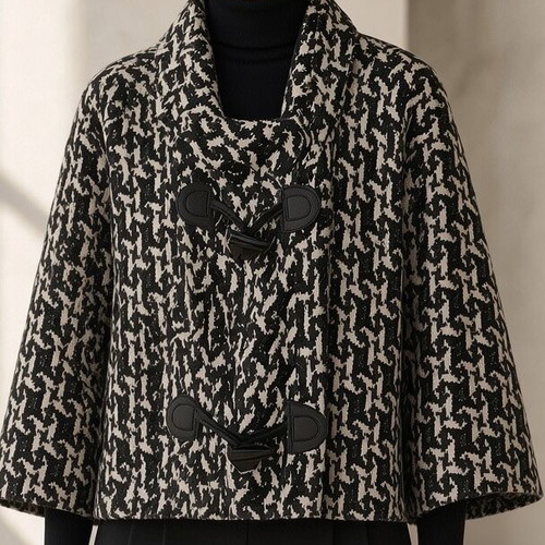 Anel short jacket-cape in black and white pattern