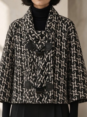 Anel short jacket-cape in black and white pattern