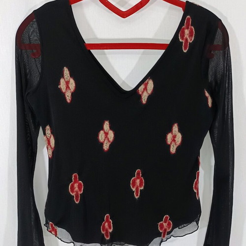 Carrou chiffon long-sleeve blouse used with embroidery, size M