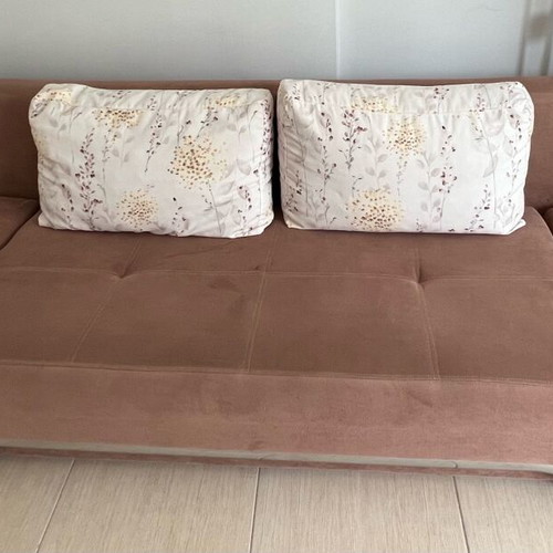 Sofa used with free cushions, dimensions 212x144cm