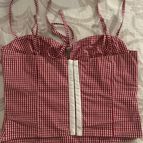 Red and white checkered top with thin straps, like new, size S