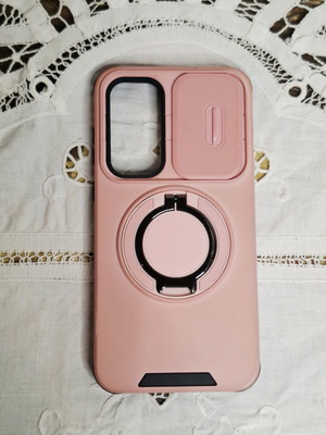Samsung Galaxy A55 5G pink case used with camera cover