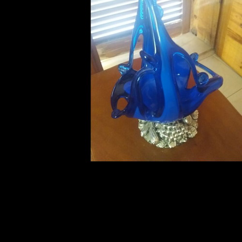 Decorative blue glass centerpiece like new