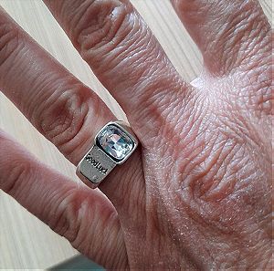 Δακτυλίδι unisex, ασημί 925, ανοιγομένο για όλα τα δακτυλα, με λευκή πέτρα ζιργκόν.