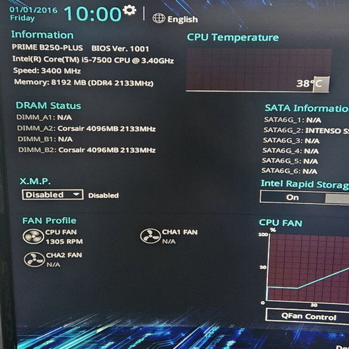 Asus Prime 250 Plus motherboard set with Intel i5 7500, backplate, heatsink