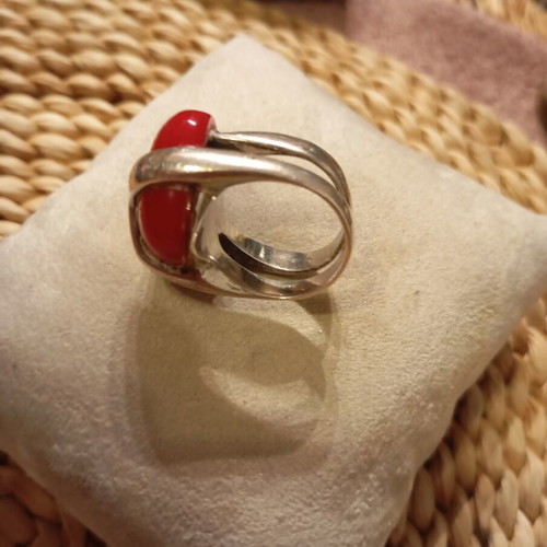 Silver ring size 16 with natural stone, used, 950 hallmark