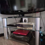TV stand tempered glass with 3 shelves like new, minimal design