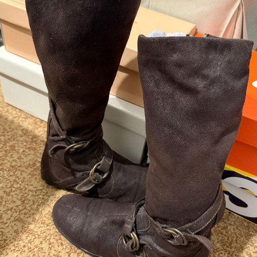 Suede boots used dark brown slim fit size 37