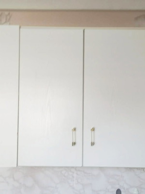 Hanging kitchen cabinet used with wooden shelf, white