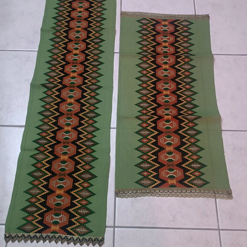 Linen handmade table runners with cross-stitch embroidery, new, set of 2