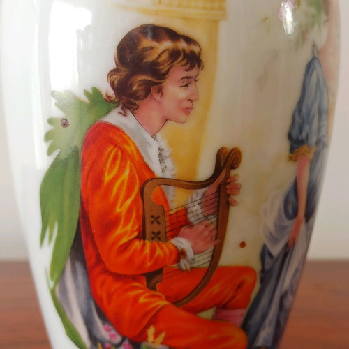 Flower vase like new with painted rococo couple scene