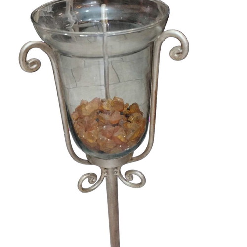 Floor candleholder metal silver matte with glass, like new