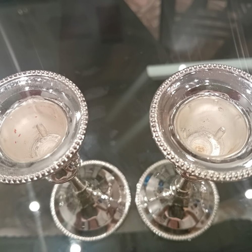 Candlesticks classic silver plated set used with embossed bead design