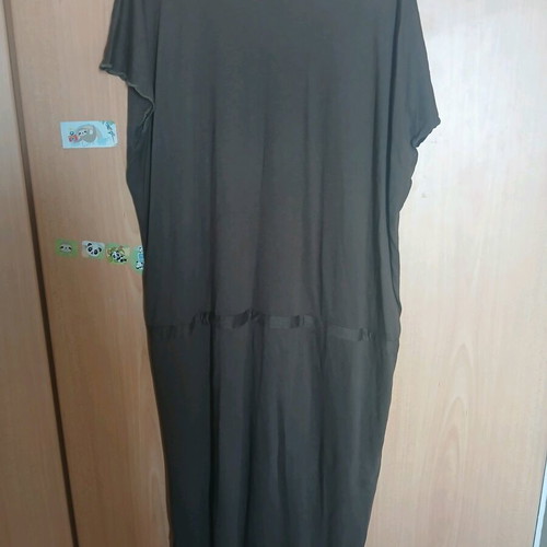 Makó dress like new, plus size, gray with purple embroidery and belt