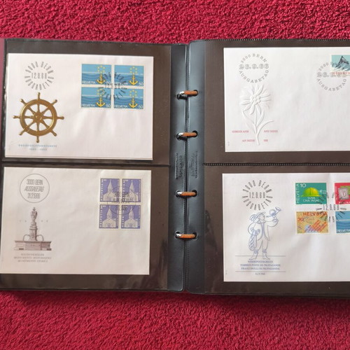 Leather Stamp Album with 100 Swiss First Day Covers FDC like new