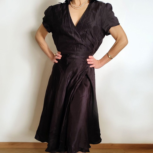 Vintage black Indian silk midi wrap dress S/M used