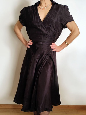 Vintage black Indian silk midi wrap dress S/M used