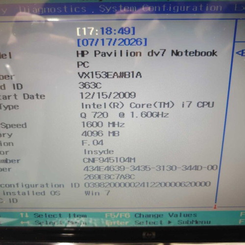 HP Pavilion dv7-3040ev 17.3" i7 4GB GT 230M laptop used for parts