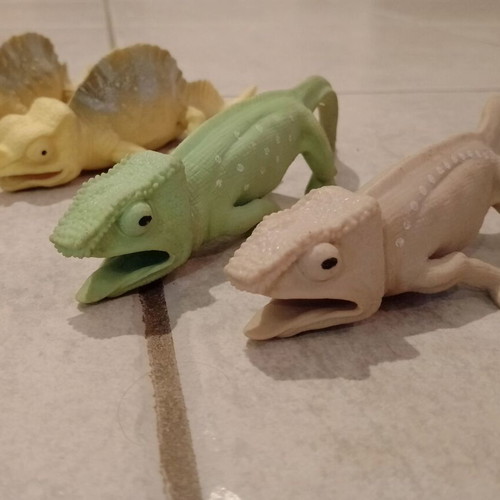 Rubber toys set of 4 used, chameleons and reptiles