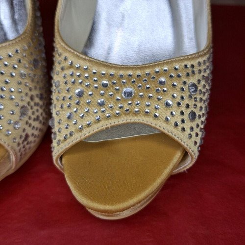 Peep toe satin gold heels with rhinestones and platform size 37 like new