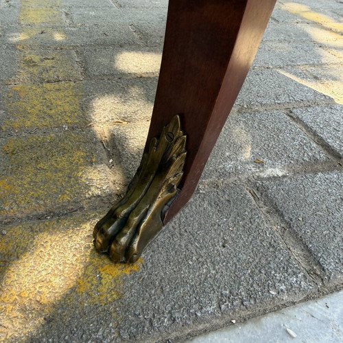 French coffee tables like new with bronze cherubs and lion paw legs, pair
