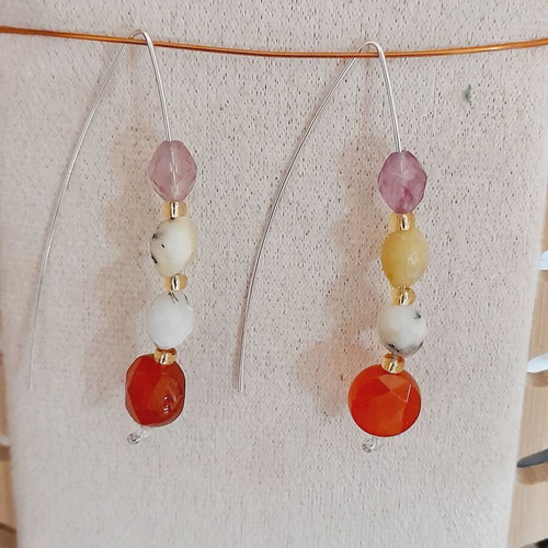 Silver earrings silver 925 with semi-precious stones length 6 cm new