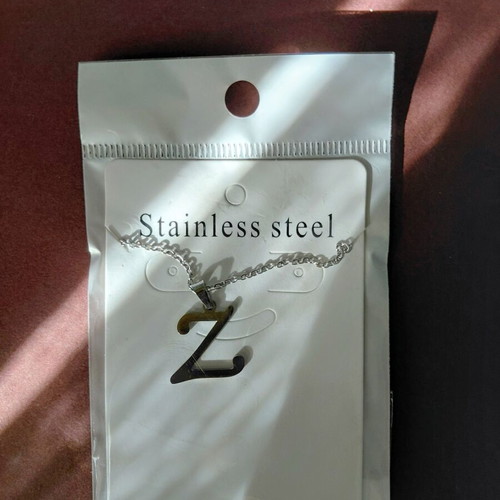 Necklace with Greek Initial Z, G or V, new, stainless steel