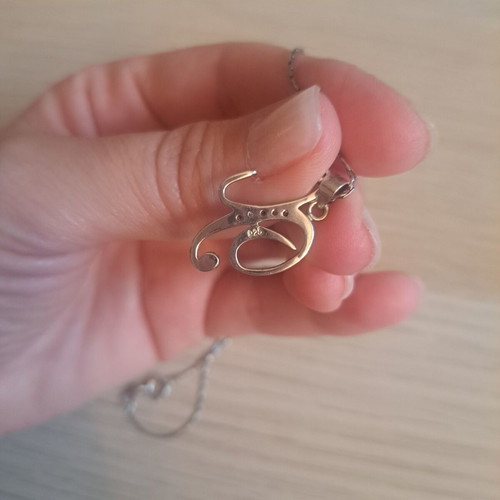 Silver necklace 925 with monogram X and zircon, like new