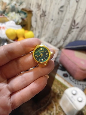 Ring watch new gold color with green dial functional