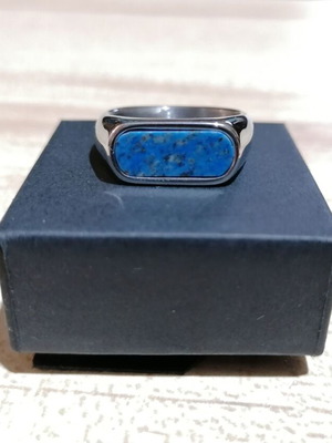 Orisun Silver Steel Signet Ring with Lapis Lazuli New