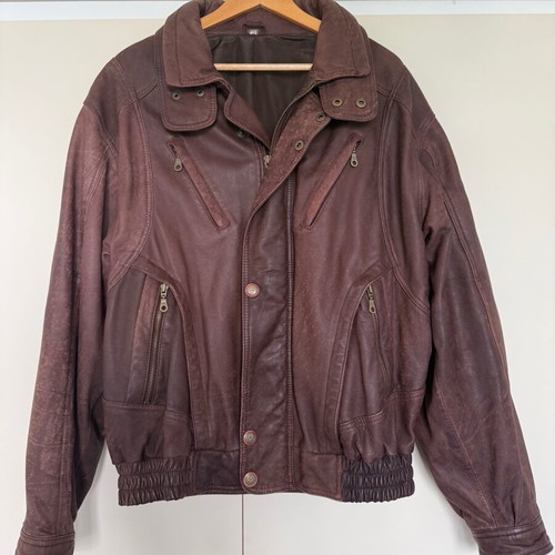 Vintage leather jacket μεταχειρισμένο, νούμερο 54, ζεστό καφέ
