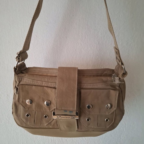 Women's shoulder bag used, beige with metal details