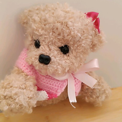Handmade knitted puppy new with movable joints and pink or red blouse