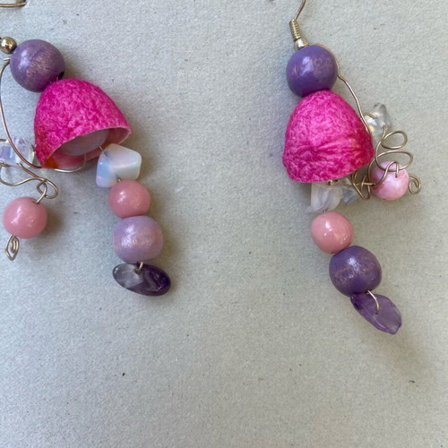 Handmade earrings new with cocoon and semi-precious stones