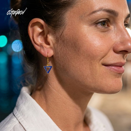 Azzurro Triade Blue Earrings New, Gold Steel and Enamel