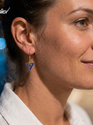 Azzurro Triade Blue Earrings New, Gold Steel and Enamel