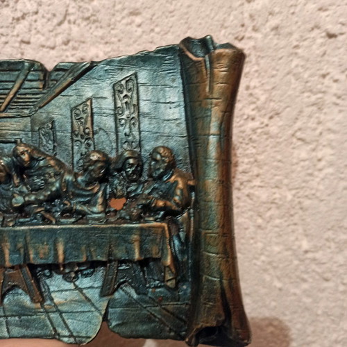 Last Supper embossed like new, two-tone wall hanging