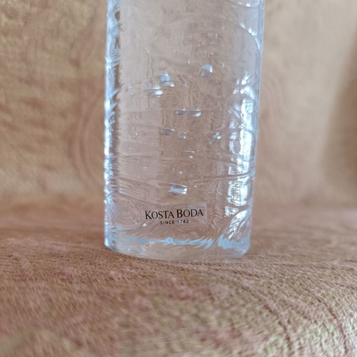 Vintage Kosta Boda candlestick made of clear glass with bubbles, like new