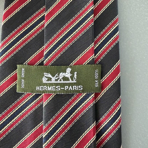 Hermes silk tie handmade like new, black and red