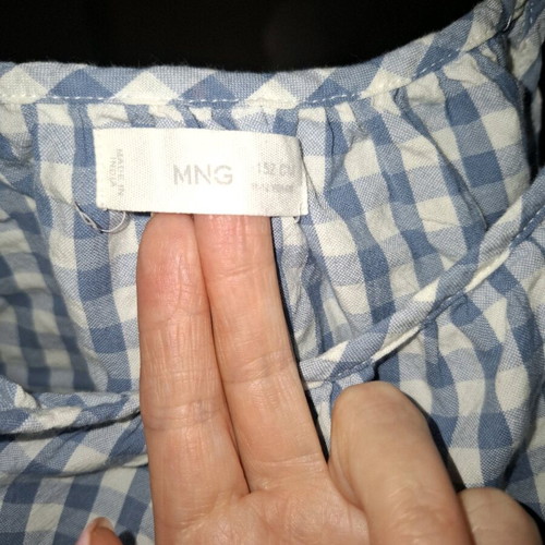 MANGO sleeveless blouse with fine check pattern, short alpha line, 100% cotton, like new
