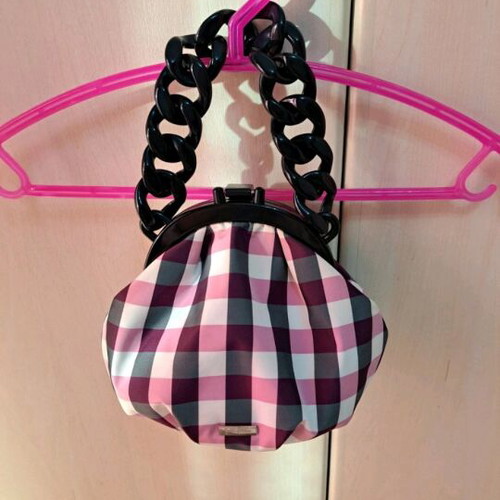 Folli Follie women's bag new, pink-black checkered with acrylic handle