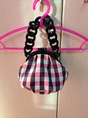 Folli Follie women's bag new, pink-black checkered with acrylic handle