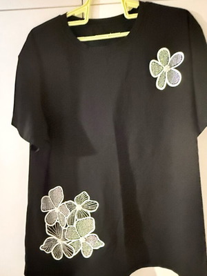 Black blouse with embossed floral embroidery like new