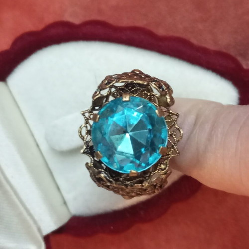 Vintage ring with blue zircon used, bronze
