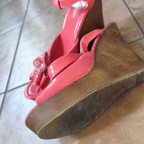 Platform sandals size 39 used, peach color, 12 cm heel, Fashion brand
