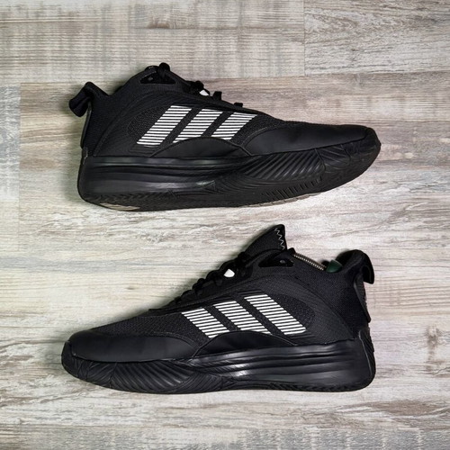 Adidas athletic shoes black mesh with white three stripes, men's size 10 US
