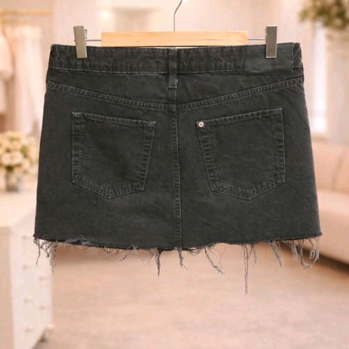 Black denim mini skirt new with frayed hem