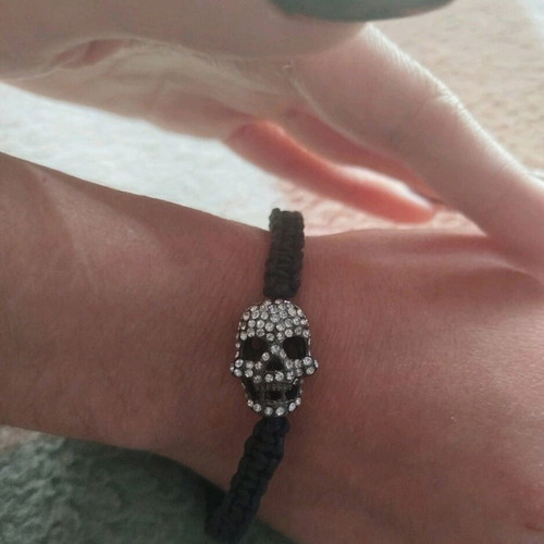 Bracelet with skull charm and strass like new, black