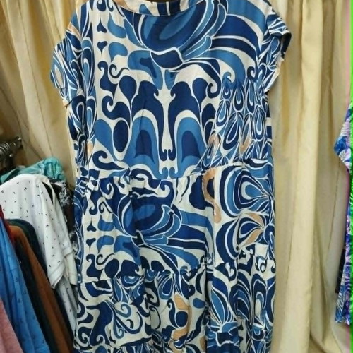 Yookie women's printed dress with mao collar, new, blue, cotton