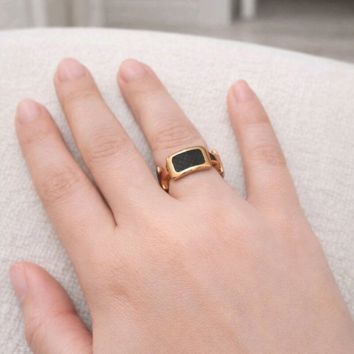 Statement ring gold plated 18K with black inlay, like new